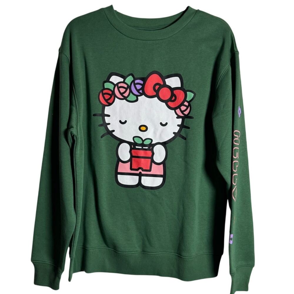 SANRIO HELLO KITTY Crew Sweatshirt NEW Green LS Graphic Size M